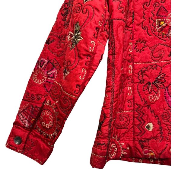 Laura Ashley Womens Embroidered Quilted Jacket L Red Stain Designed - Picture 14 of 14